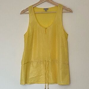 Tristan Women’s Yellow Silver Polka Dot Tank Top, Sleeveless Blouse, Size Medium
